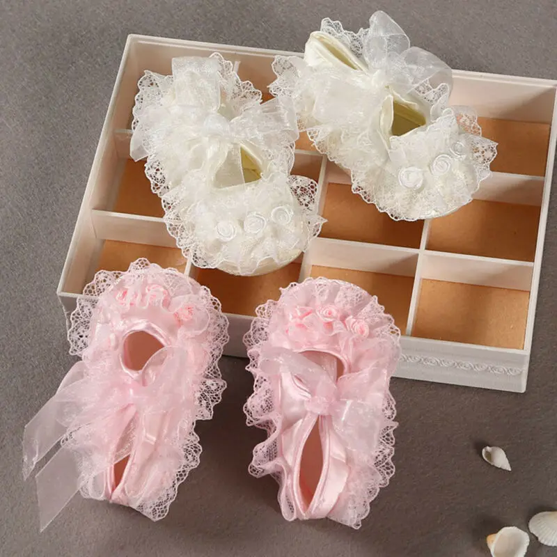 Детская нескользящая обувь принцессы с кружевными цветами для новорожденных девочек, США