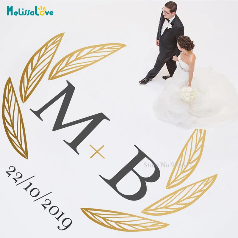 Leaves Design Dance Floor Sticker Custom Initial Wedding Date Party Monogram Decal Removable Vinyl Wall Stickers BA854 | Дом и сад