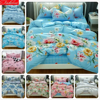 

Flower Pattern Blue Duvet Cover Bedding Set Adult Couple Double Queen King Size Soft Skin Bed Linen Bedspread 180x220 Quilt Case