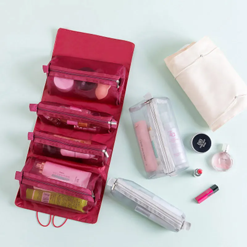 

Detachable Cosmetic Bag Portable Large-Capacity Storage Bag Folding Travel Mesh Toiletry Hanging Bag Make-up Bag