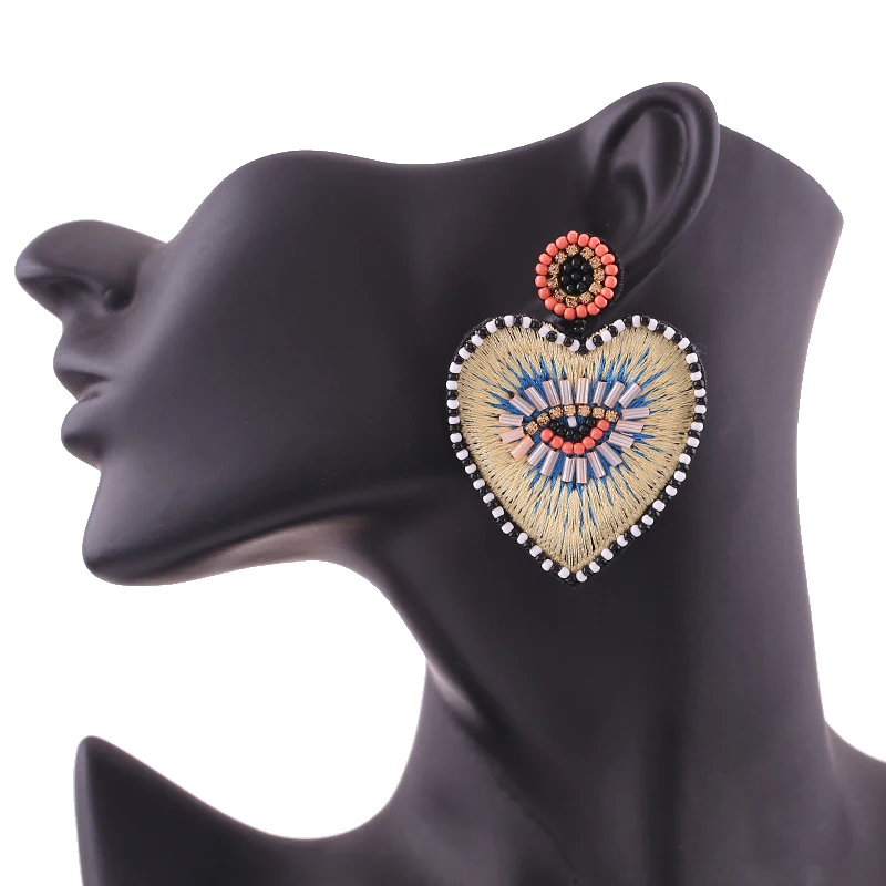Bohemian Multicolor Acrylic Lovery Heart Dangle Earring For Women Trendy Rhinestone Abalone Shell Statement Wedding Jewelry oorbellen