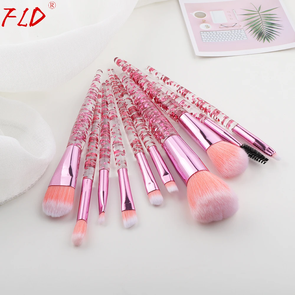 FLD10PiecesGlitterMakeupBrushesSetCrystalHandlePowderBrush