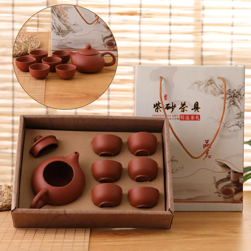 Full red 6 cups 1 po Фиолетовый песок полный набор чайный сервиз керамический кунг-фу - Цвет: Full red 6 cups 1 po