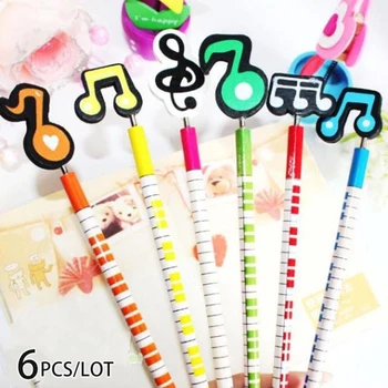 

6pcs / lot, Novelty Wooden Musical Notes Pencils for School Kids as Writing Supplies