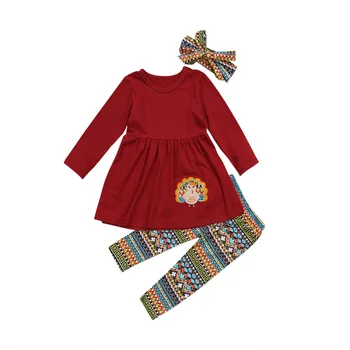 

Baby Girl Clothes 3PCS Toddler Baby Girl Long Sleeve Tops Dress+Turkey Legging Thanksgiving Outfit