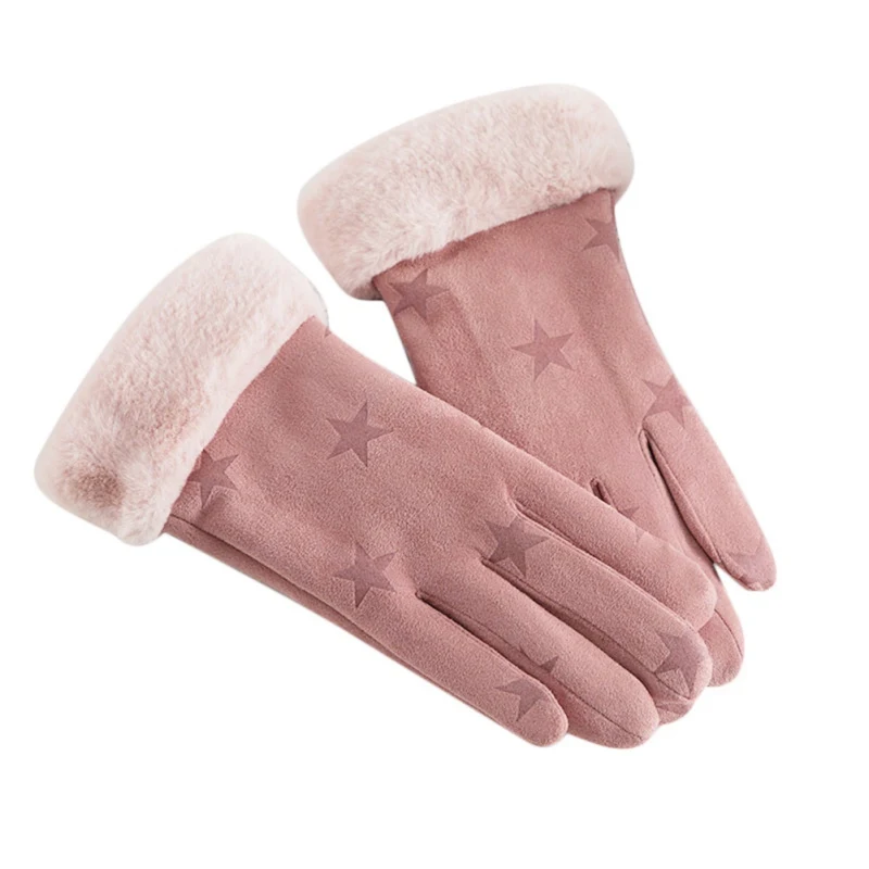 Новые женские замшевые теплые перчатки с сенсорным экраном двойные бархатные толстые зимние перчатки женские шерстяные флисовые варежки ветрозащитные перчатки - Цвет: B