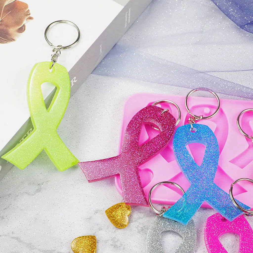 AIDS Cancer Awareness Bow Keychains Resin Mold Silicone Red Ribbon Bow Mold Tool