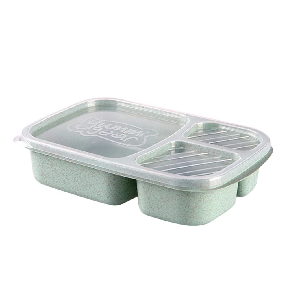 Зеленый Микроволновая печь Bento Ланч-бокс для пикника, контейнер для хранения фруктов, коробка для хранения для детей и взрослых, портативная японская пшеничная соломинка, отдельный Ланч-бокс es - Цвет: Зеленый