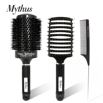 

Mythus 3pcs Hair Brush And Comb Set Round Ceramic Ionic Hairdressing Brush Detangling Brush Tail Comb Professional Hair Combs