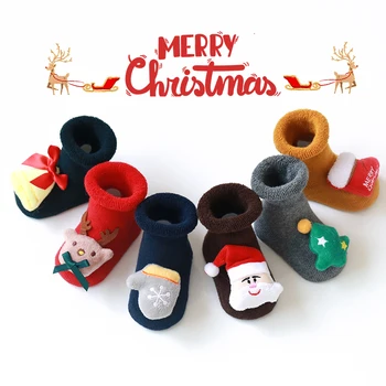 

Christmas socks kids baby anti slip winter boys girl newborn infant thermal warm cotton terry sock toddler child Thick long sock