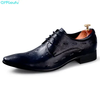 

QYFCIOUFU Formal Designers Men Fashion Dress Shoe Genuine Leather High Quality Black Wine Red Bluepointed Toe Brand Oxford Shoe