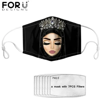 

FORUDESIGNS Fashion Masks Hijab Face Muslim Islamic Gril Eyes Print Floral Reusable Washable Macka PM 2.5 Filters Mouth Masque