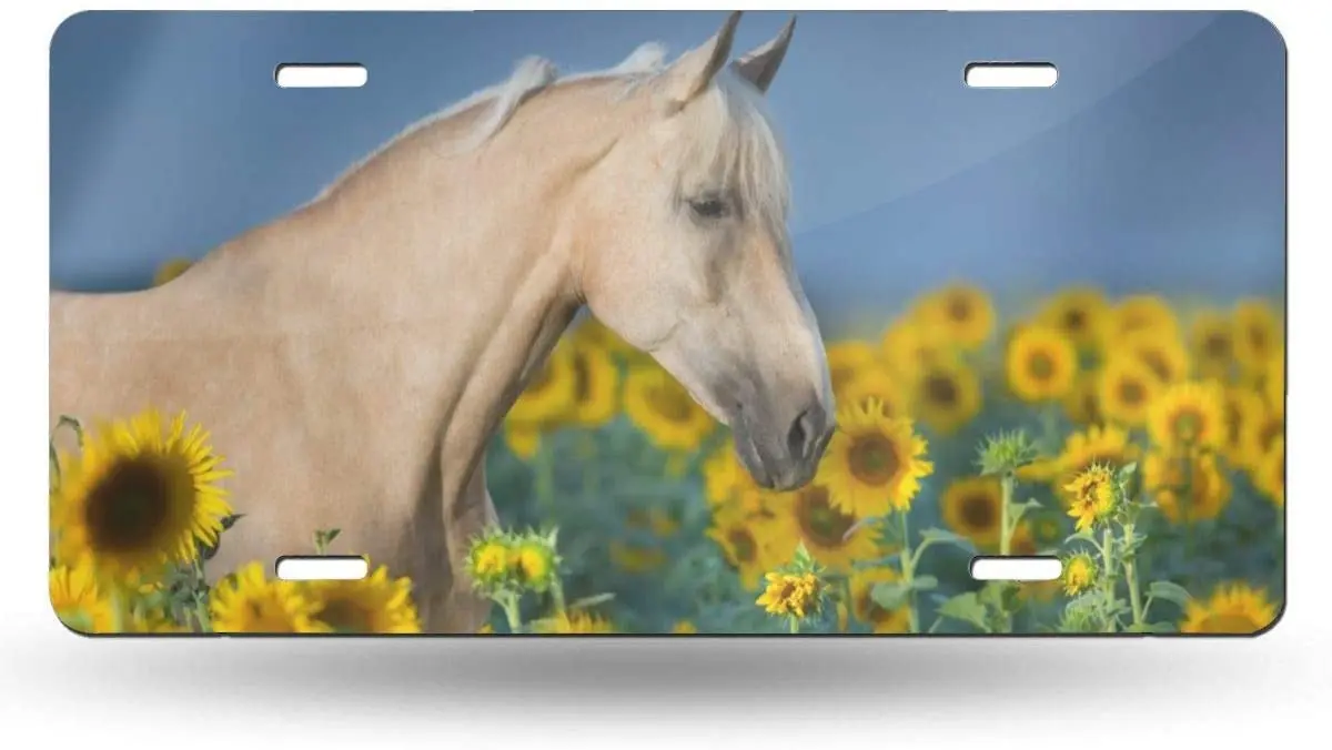

yunsu Beautiful Horse Sunflower Field License Plate,car Decor Personalise Tag,Novelty Car Front License Plate Metal Aluminum Car