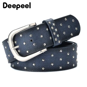 

Deepeel 1pc 3.8cm*110cm Women's Faux Leather Belt Alloy Pin Buckle Metal Rivet Inlay Fashion Retro Punk Jeans Belt Casual Trend