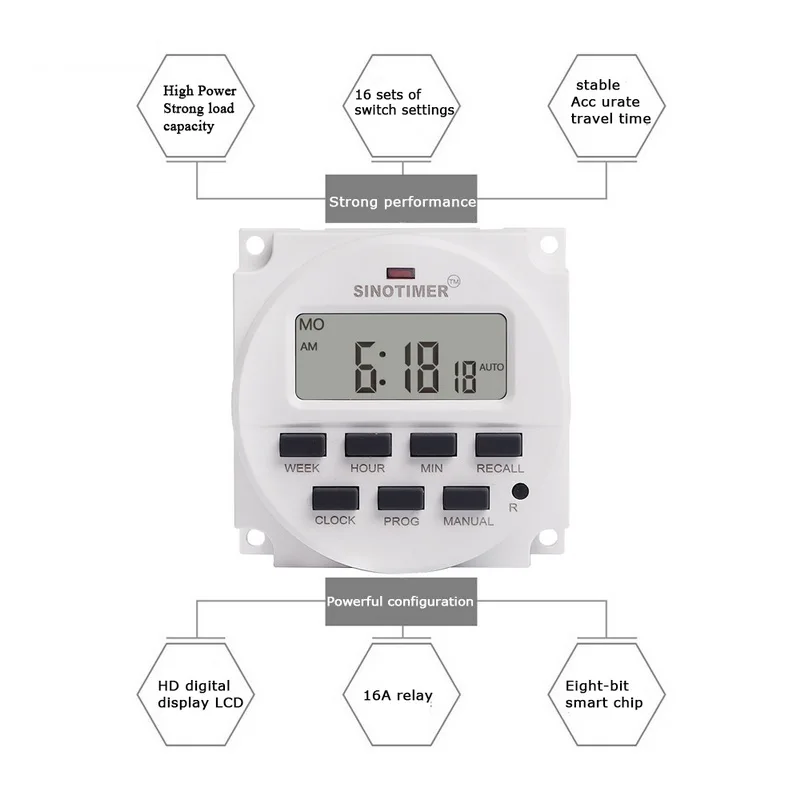 7 дней программируемый цифровой переключатель времени реле таймера управления с большим ЖК-дисплеем и функцией обратного отсчета времени для электрического