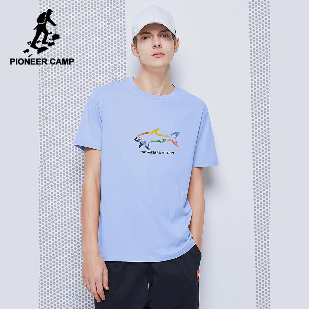 Мужская футболка в стиле хип хоп Pioneer Camp синяя желтая белая из 100% хлопка с модным