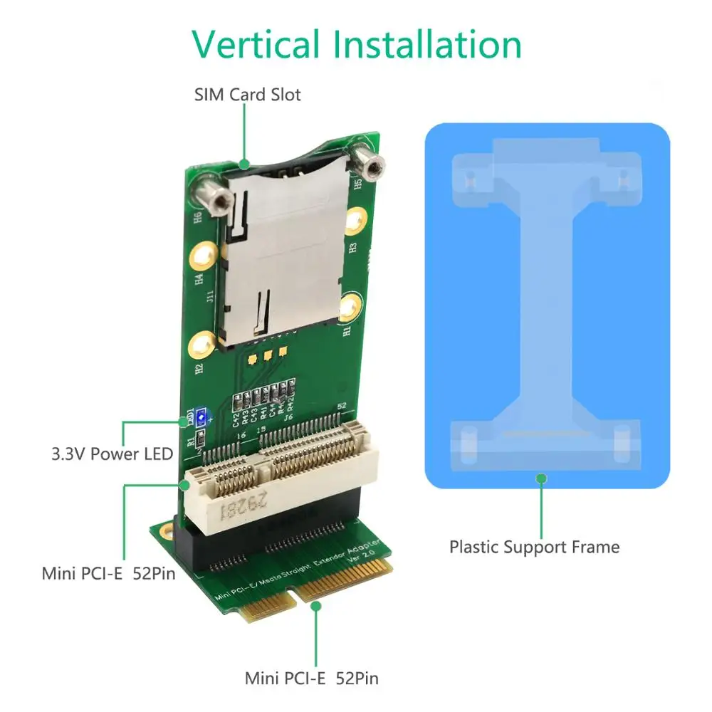 Мини PCI-E адаптер со слотом для sim-карты(вертикальная установка) для 3g/4G, WWAN LTE, gps карты