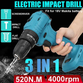 

18V 520Nm Electric Cordless Brushless Impact Drill Rechargable DIY Power Tool Hammer Drill Screwdriver Wrench For Makita Battery