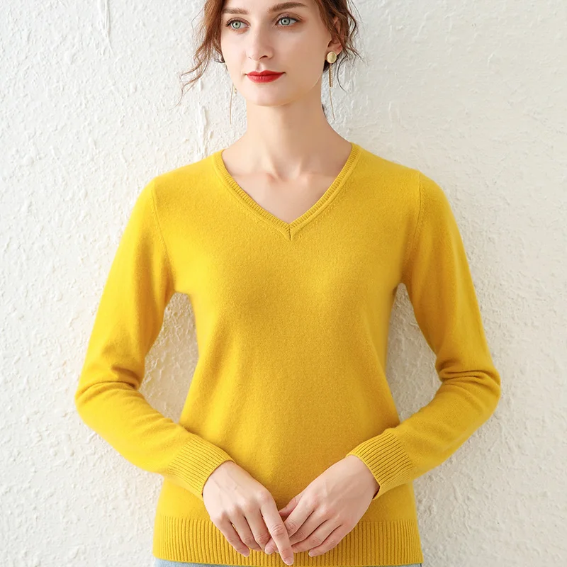 Women's Cashmere Solid  Autumn Winter V-Neck