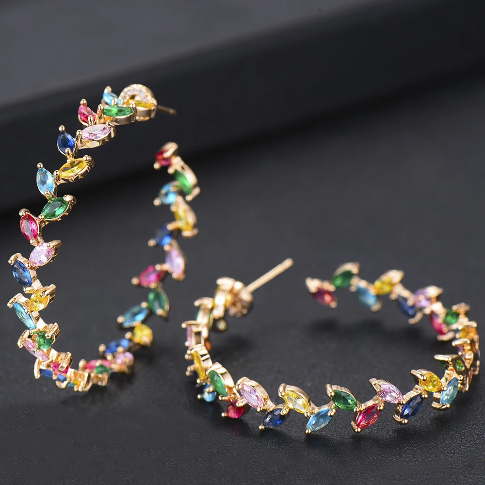 LARRAURI Luxury Iregular Geometry Circle Trendy Cubic Zirconia Women Wedding Party Earring High Jewelry Addiction