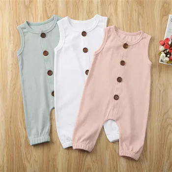 

Newborn Baby Clothes Sleeveless Casual Button Knitted Rompers Overalls Jumpsuits Toddler Baby Girls Romper Infant Clothing