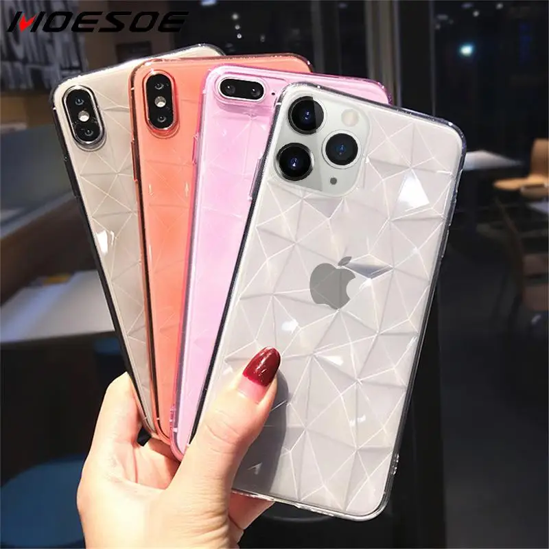 Силиконовый чехол с 3D алмазной текстурой для iPhone 11 Pro XR X XS Max прозрачный мягкий