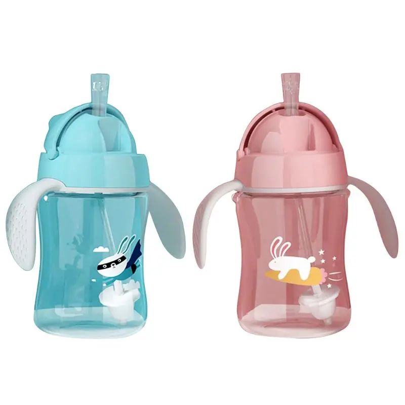 

280ml Baby Sippy Cup Kids Infant Children Learn Drinking Bottle Dual Handles Straw Juice Training Cups