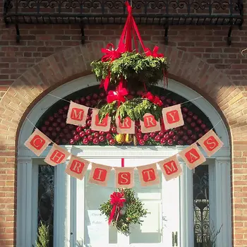 

Jute Burlap Merry Christmas Banners Bunting Flags Hanging Garlands Holiday Christmas Party Decoration