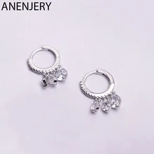 ANENJERY Тренд AAAAA Циркон Капля воды Кисточка Серьги для женщин 925 пробы серебряные сережки oorbellen S-E861