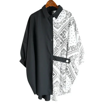 

XUXI Scheming Design Shirt Large Size Women Temperament Half Sleeve Top Summer Printing Color Matching Irregular blouse FZ1806