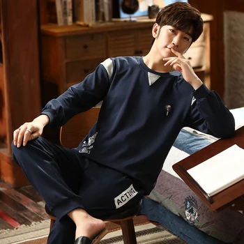 

Autumn Winter Men's Cotton Pajamas Set Letter Striped Sleepwear Cartoon Pajama Casual Sleep&Lounge Pyjamas Plus Size 3XL Pijama