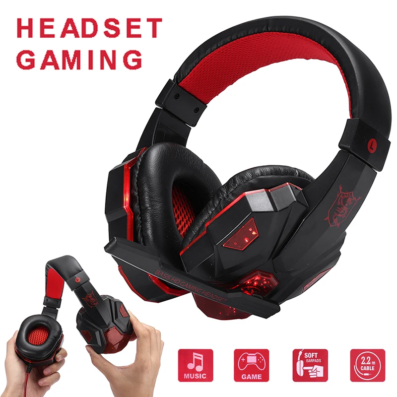 For Computer PS4 1pc Professional Led Light Gamer Headset Adjustable Bass Stereo PC Wired Gaming Headphones With Mic Pohiks