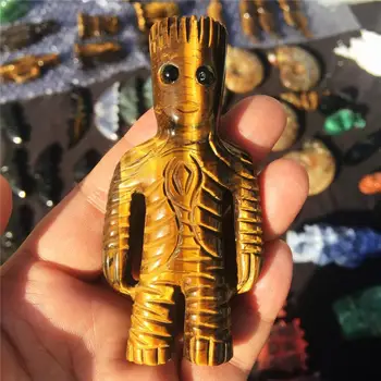 

1pcs Natural yellow tiger eye stone hand-carved cartoon tree crystal statue polishing decorative crystal Christmas gift unique