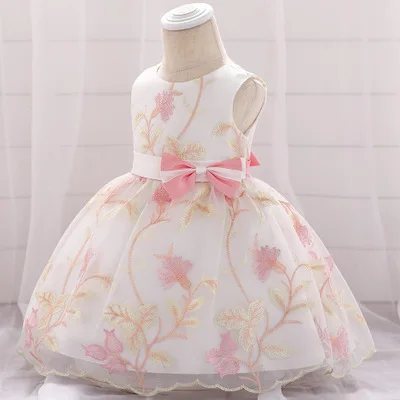 ; сетчатые платья для маленьких девочек с вышитыми бусинами и цветами; Вечерние Платья с цветочным рисунком; платье принцессы для крещения на день рождения; детское платье для девочек - Цвет: L1887XZ peach