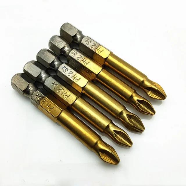 

High Quality 5Pcs Anti Slip Electric Screwdriver Bits Single Side Magnetic Hex Shank PH2 50mm