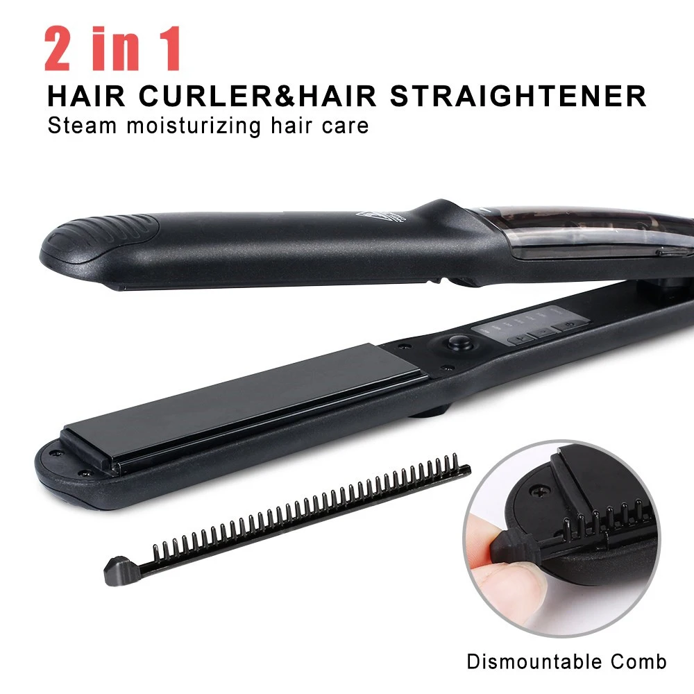 

Steam Straighteners for Hair Professional Salon Ceramic Tourmaline Vapor Steam Flat Iron 2 in 1 Hair Straightener and Curler