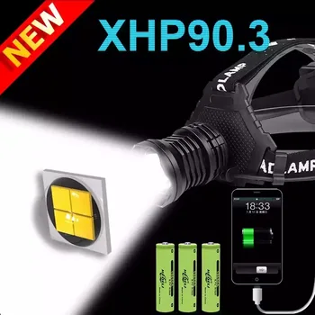 

Super Bright XHP90.3 Headlamp USB 3*18650 Battery Rechargeable Led Headlight Waterproof Zoom Lanterna Use for Hunting Fishing