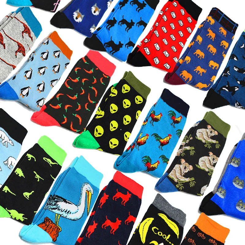 Fashion Hip Hop Cartoon Men Socks animal Fruit Personality Skateboard Breathable Happy Calcetines Hombre | Мужская одежда