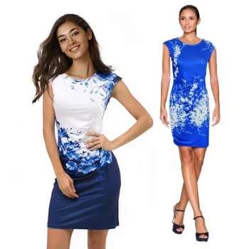 

RICORIT Women Print Dress Ladies Vintage Dress Round Neck Sleeveless Floral Print Dress Women Self-cultivation Mini Dress Robe