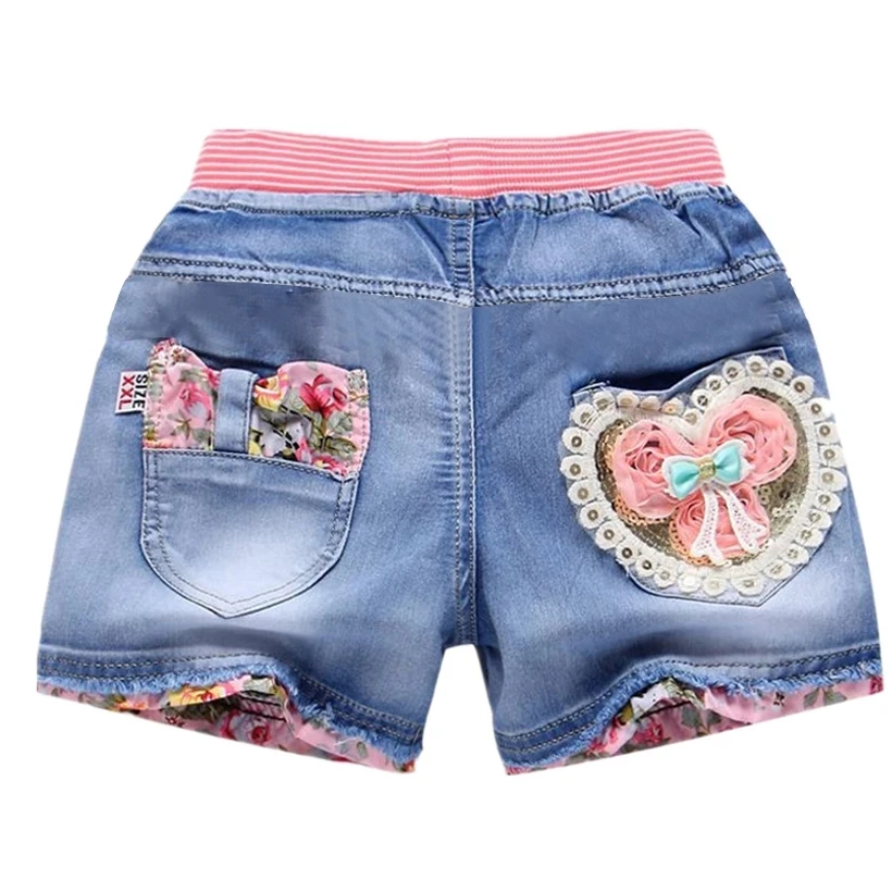 Baby Girl's Summer Cotton Denim Shorts Pants Toddler Kids Cute Swan Flower Soft Jeans for Teenager Girls Children Clothing