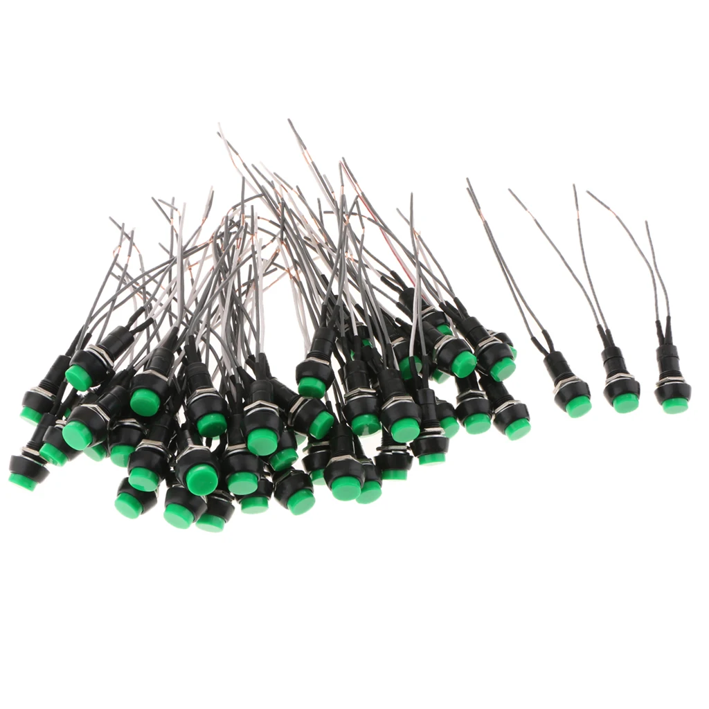 50 Pack Car Circuit Wire Horn Switch ON-OFF Lighted Push Button Switch Green