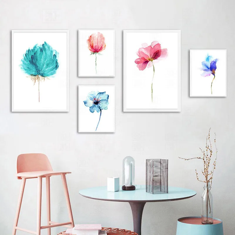

Watercolour Flower Poster Colorful Beautiful Rose Canvas Painting Print Nordic Minimalist Wall Art Picture Cuadros Home Decor