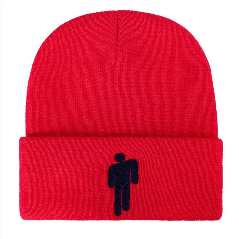 Шапка-бини с вышивкой Billie Eilish для женщин и мужчин, вязаные теплые зимние шапки для мужчин и женщин, одноцветные Повседневные шапки в стиле хип-хоп с манжетами - Цвет: As shown