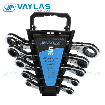 5 Pcs Offset Ratchet Wrench Key Set Reversible Metric and SAE Ring Spanner Double Head End Ratcheting Wrench off Set Hand Tools mainpoint 7pcs 10pcs ratchet wrenches kit double end 8 19mm combination cr v ratcheting socket spanner wrench hand tools sets
