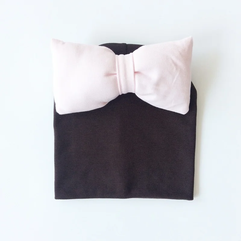 brown pink Зимняя шапка для девочек, хлопковая шапка с бабочкой, шарф, комплект, детская шапка, шарф, детские шляпы кепки - Цвет: brown pink
