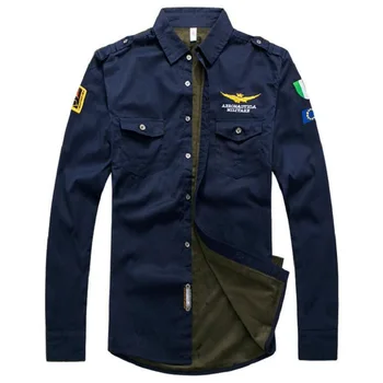 

New Long Sleeve Thicken Fleece Warm Shirts Men Brand Casual Air Force One Flight Military Cotton Men Shirt Slim Fit M-3XL