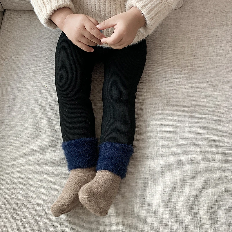 see chart children winter casual plus velvet trousers girls loose stretch pants - Цвет: see chart
