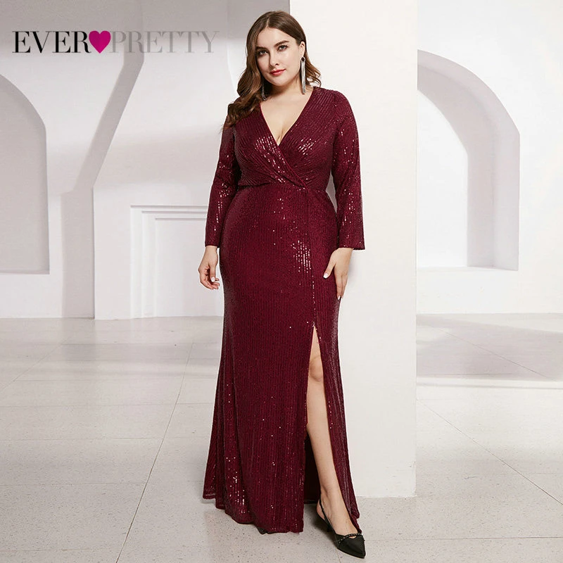 Роскошные вечерние платья, элегантные вечерние платья с длинным рукавом, расшитые блестками, с v-образным вырезом, EP00824RG Vestido Noche Elegante - Цвет: Burgundy