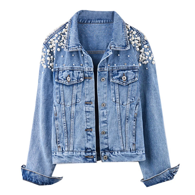 price cut  Rlyaeiz Chaquetas Mujer Autumn Europe Fashion Streetwear Denim Jacket Women Hand-studded Beading Sh
