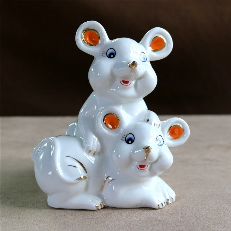 

Cute Porcelain Couple Mouse Figurine Ceramic Mice Miniature Gift Craft Ornament Trinket Room Decor Valentine's Day Accessories